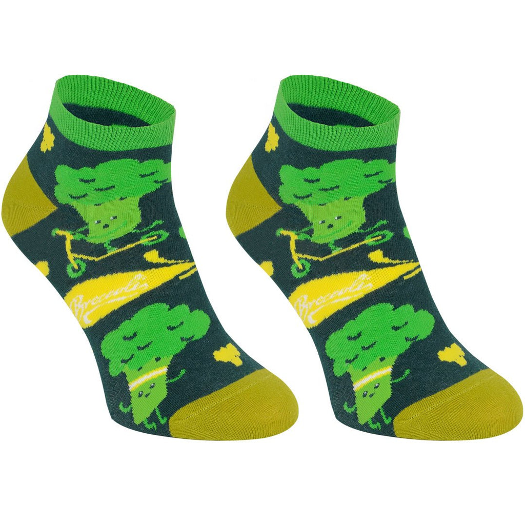 Calcetines tobilleros de algodón, divertidos y originales en tonos verdes. Brócoli-Kylie Crazy