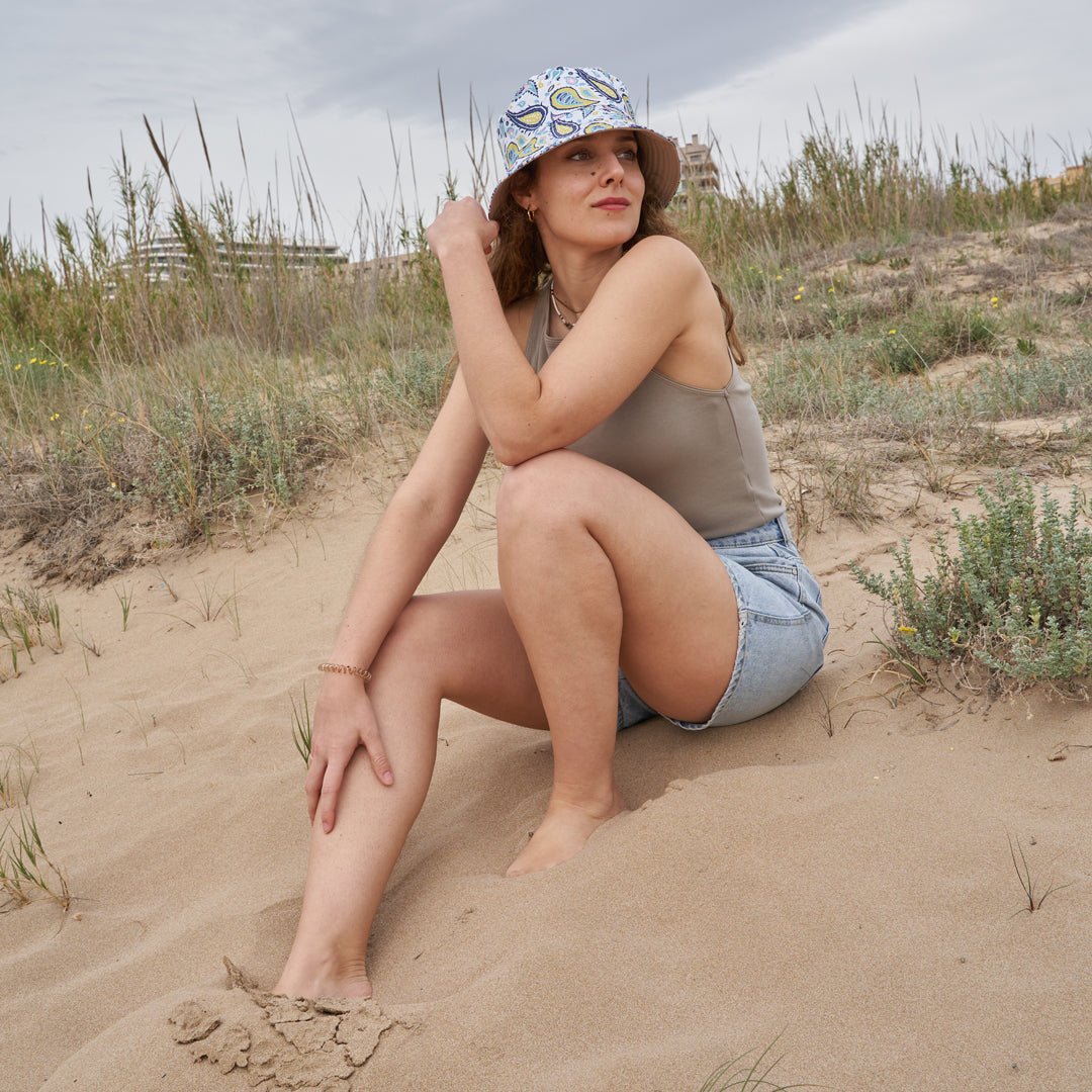 Gorro de pescador "Cachemir" reversible, bicolor y secado rápido. Unisex-Kylie Crazy